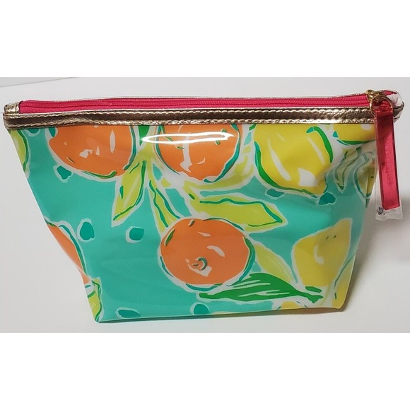 Lilly Pulitzer for Estee Lauder Makeup Pouch Bag Aqua/Yellow/Orange/Pink & Gold - Picture 4 of 10